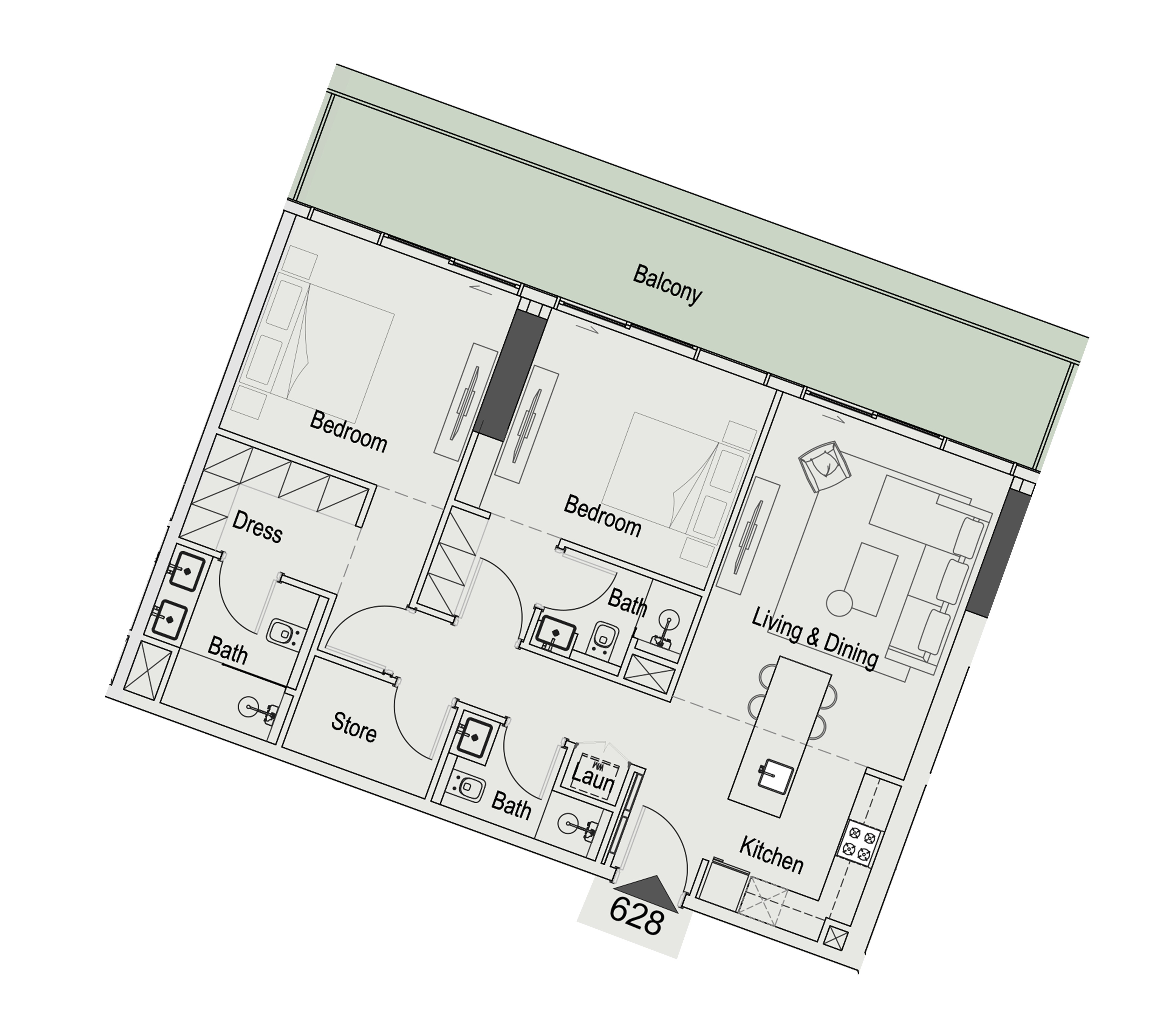 15 Cascade - 2 Odalı Daire + Çalışma Odalı