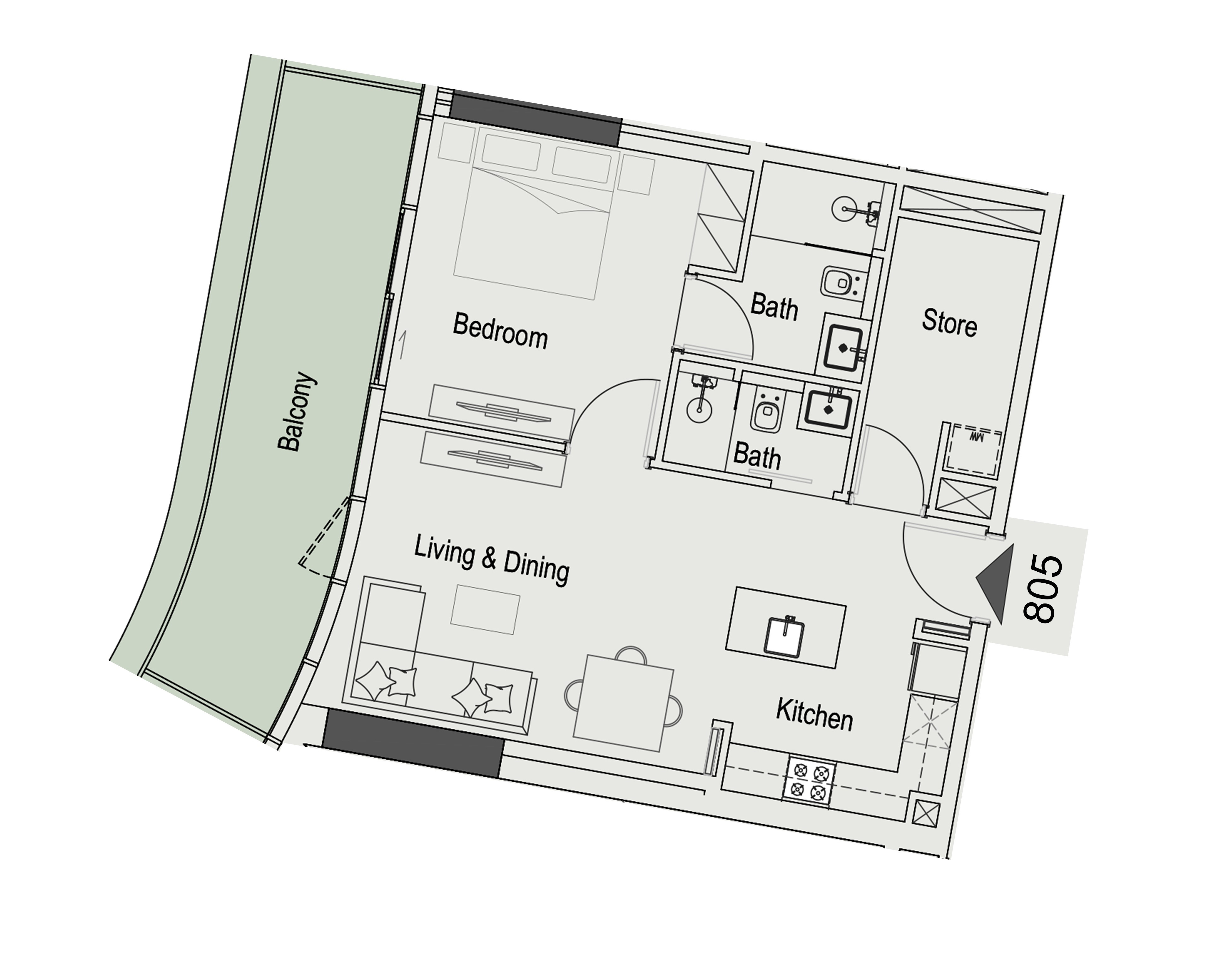 15 Cascade - 1 Odalı Daire + Çalışma Odalı