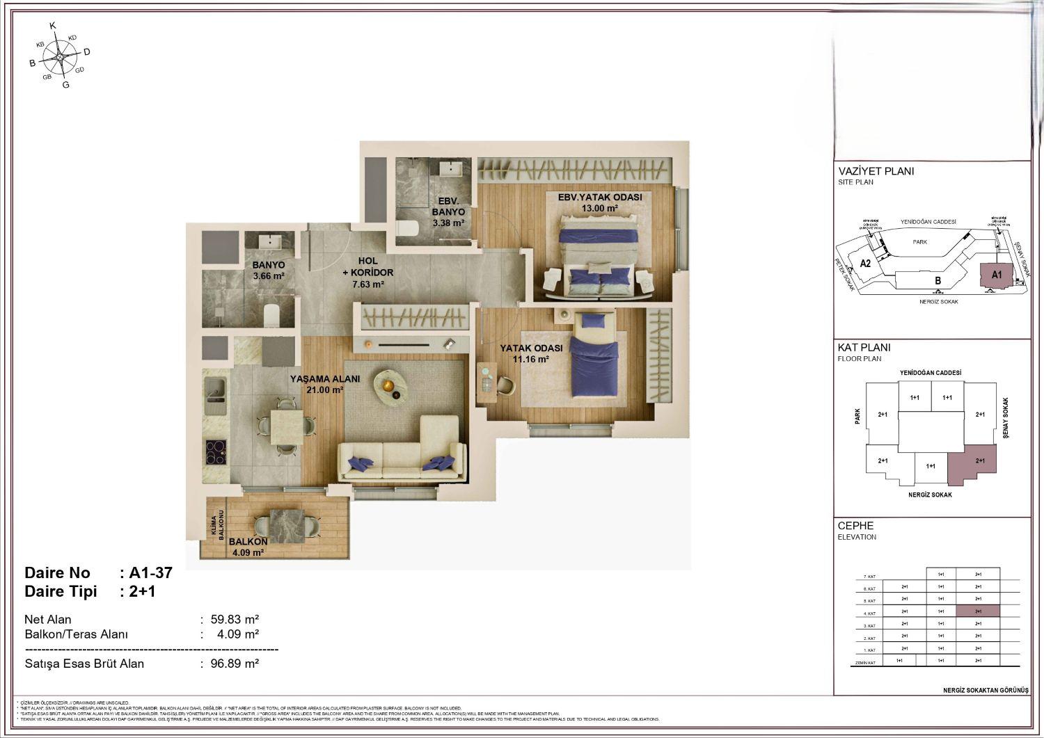 Ataşehir 173: Luxury 2+1 Apartment - Open Kitchen - Suitable for Citizenship