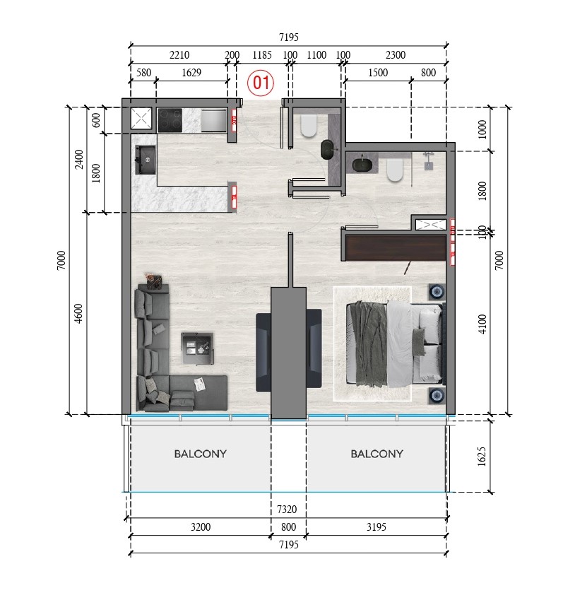 Auresta Tower - 1 Bedroom Apartment