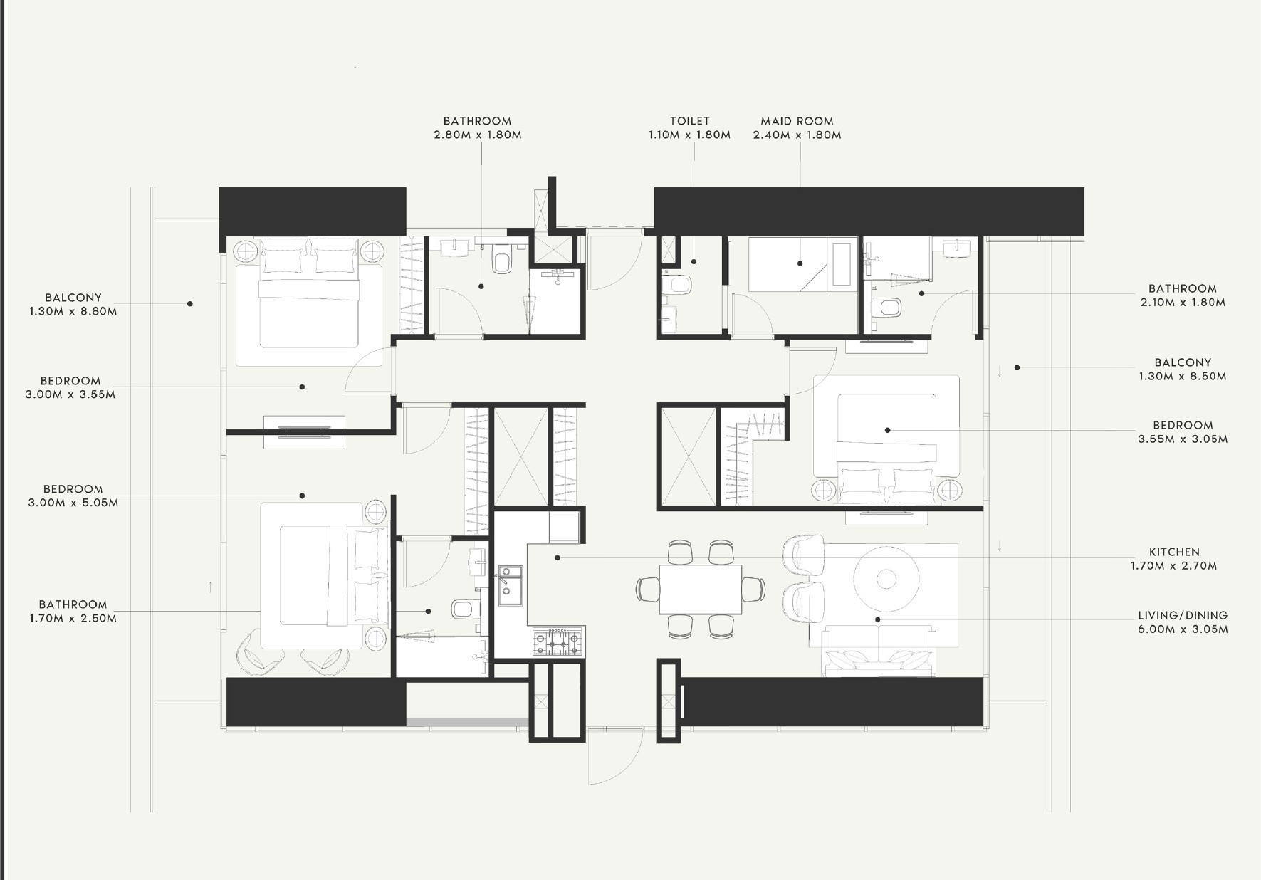 Azizi Milan - 3 Bedroom Apartment + Maid Room