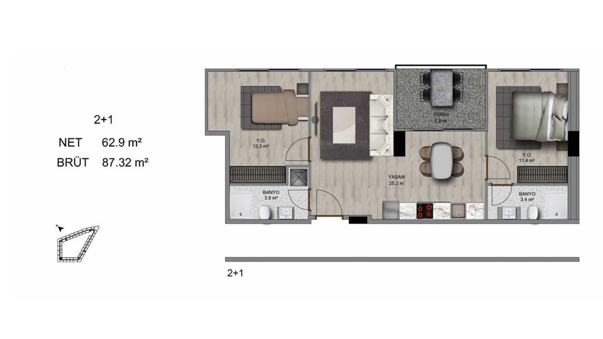 2+1 Apartment in House B Project Near Istanbul Airport and Metro - Eligible for Citizenship