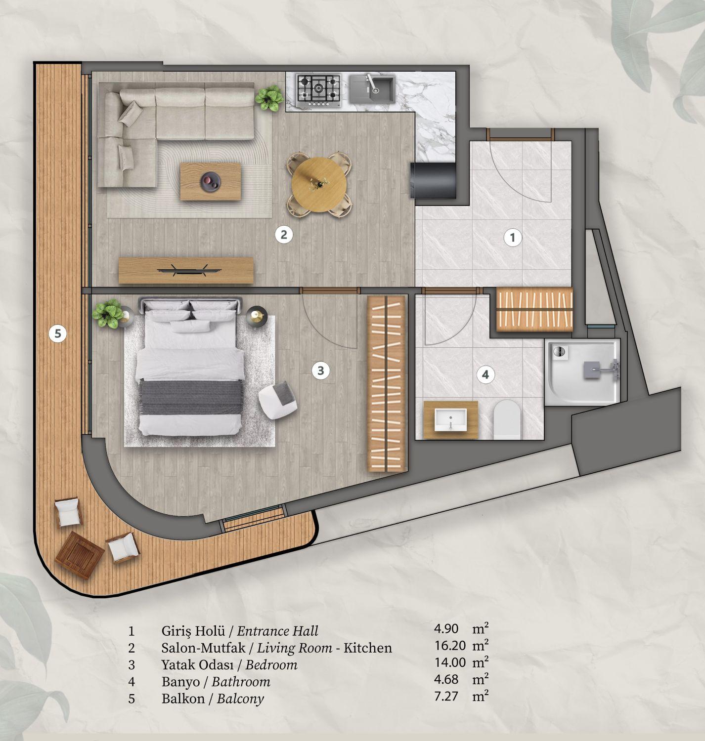 Luxury 1+1 Apartment in Babacan Meridian Residence – Suitable for Citizenship
