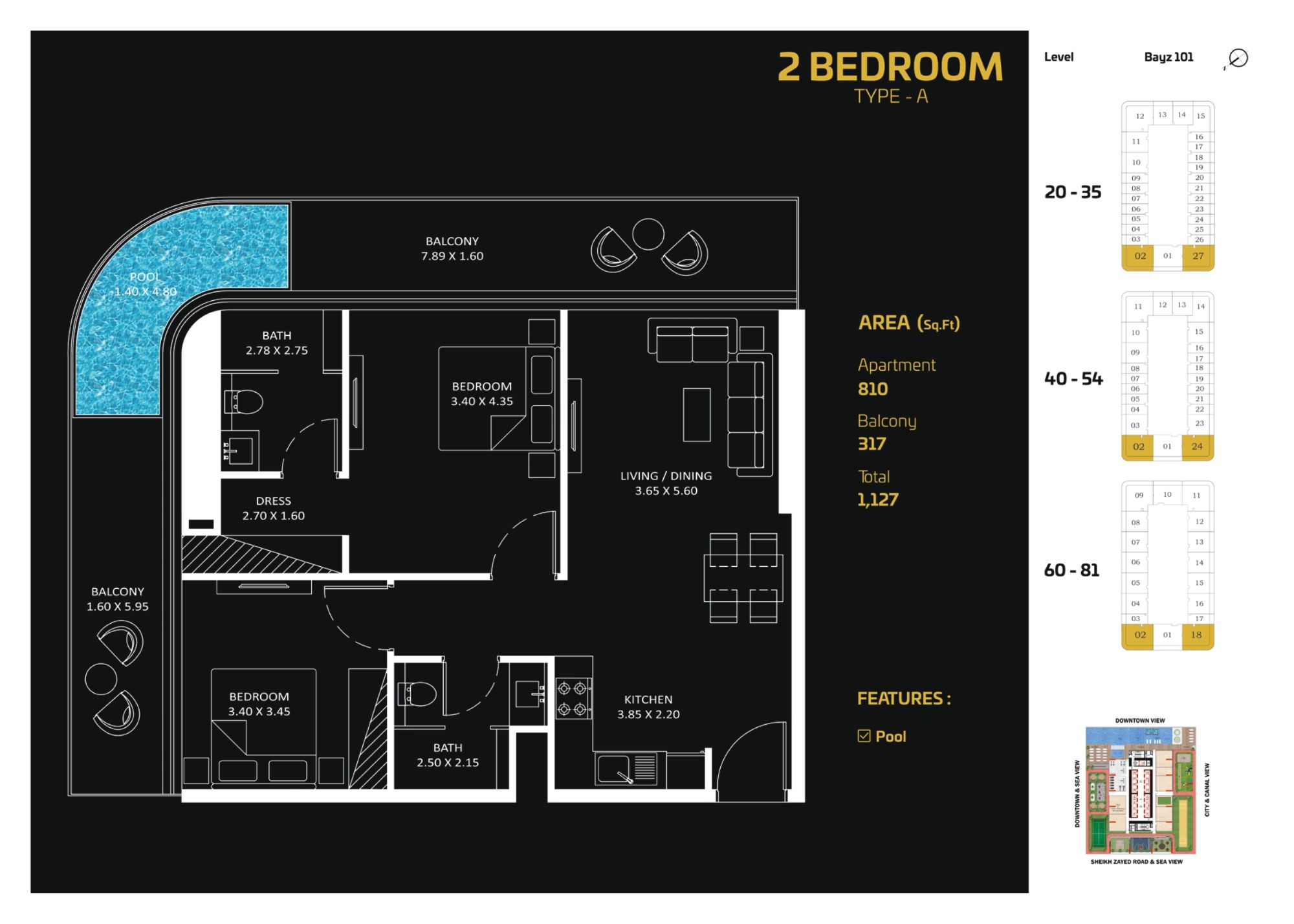 BAYZ101 by Danube - 2 Bedroom Apartment + Pool