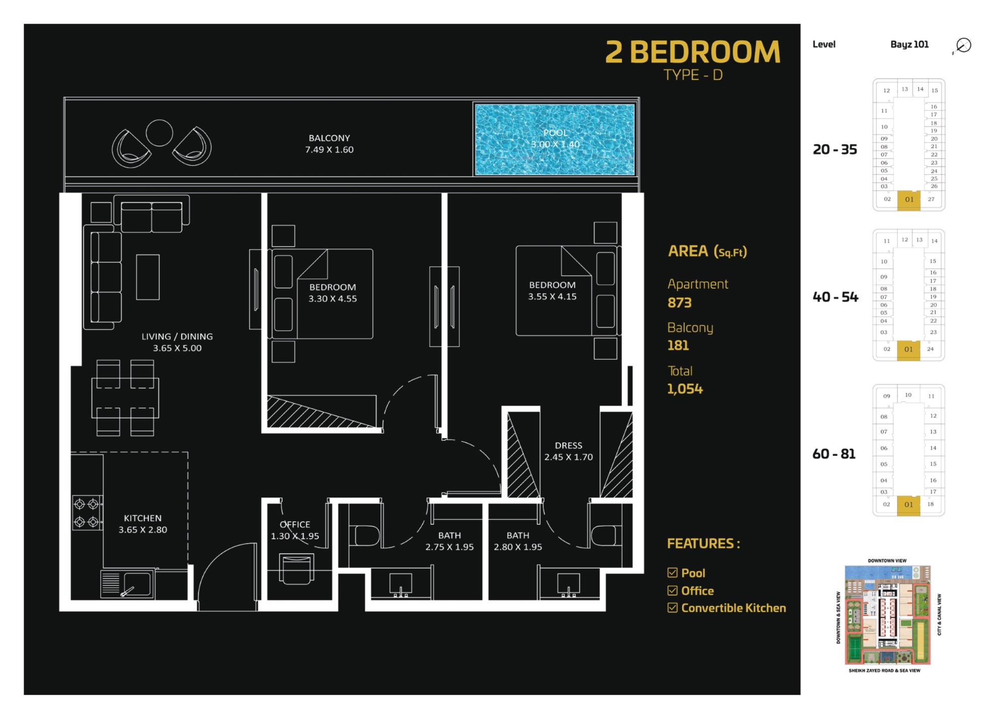 BAYZ101 by Danube - 2 Bedroom Apartment + Pool