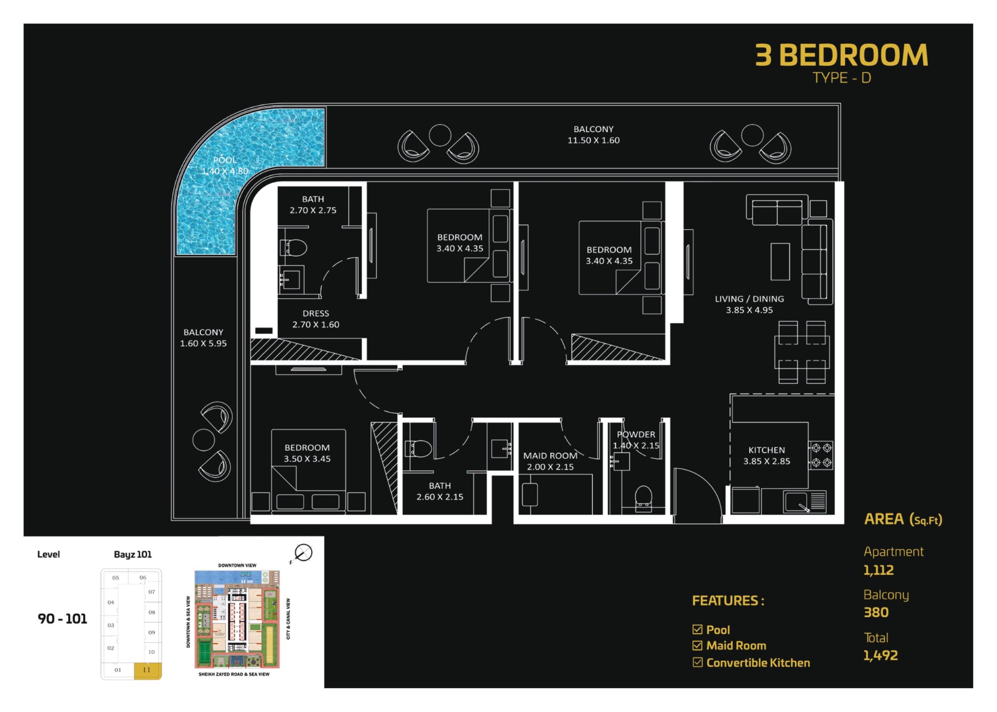 BAYZ101 by Danube: City & Canal View and Sheikh Zayed Road & Sea View- 3 Bedroom