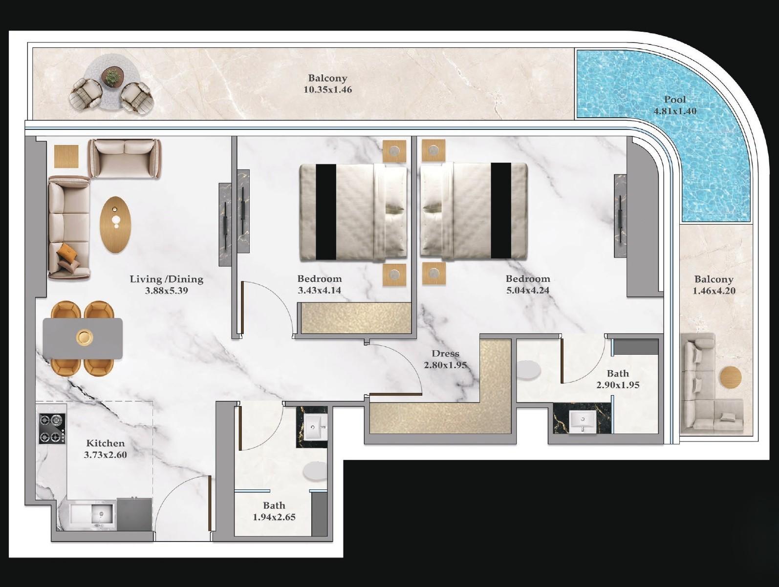 BAYZ102 by Danube - 2 Bedroom Apartment + Pool