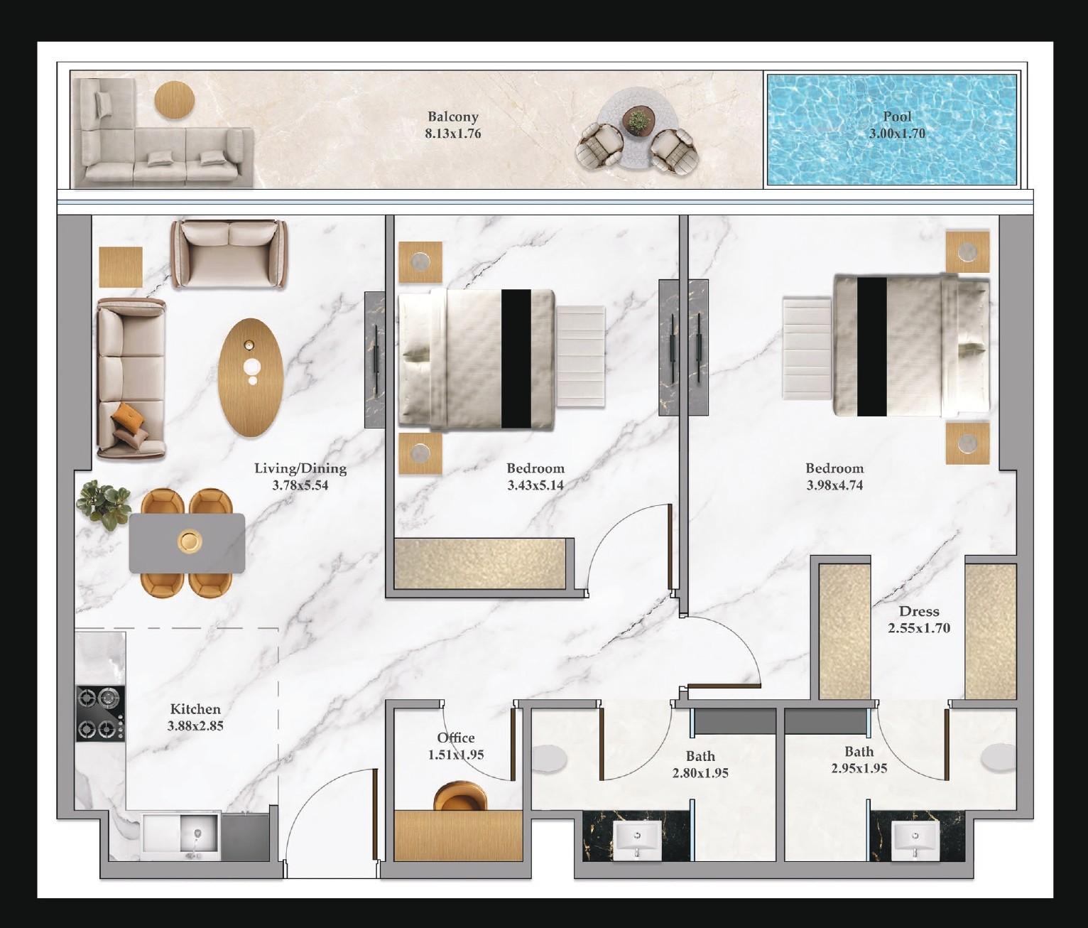BAYZ102 by Danube - 2 Bedroom Apartment + Pool