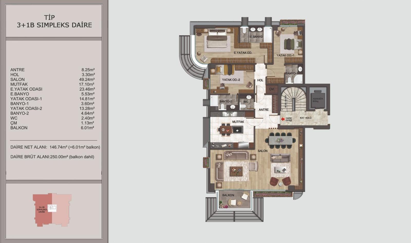 Çınar 107 Project Bosphorus View 3+1 Luxury Simplex Apartment - Suitable for Citizenship