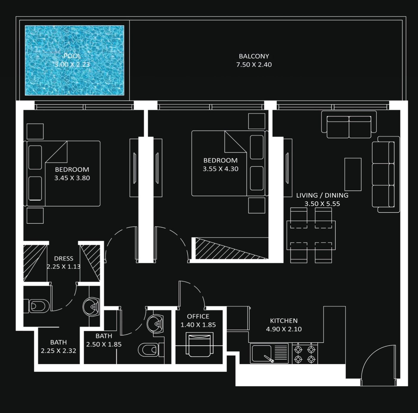 DIAMONDZ - 2 Bedroom Apartment With Pool
