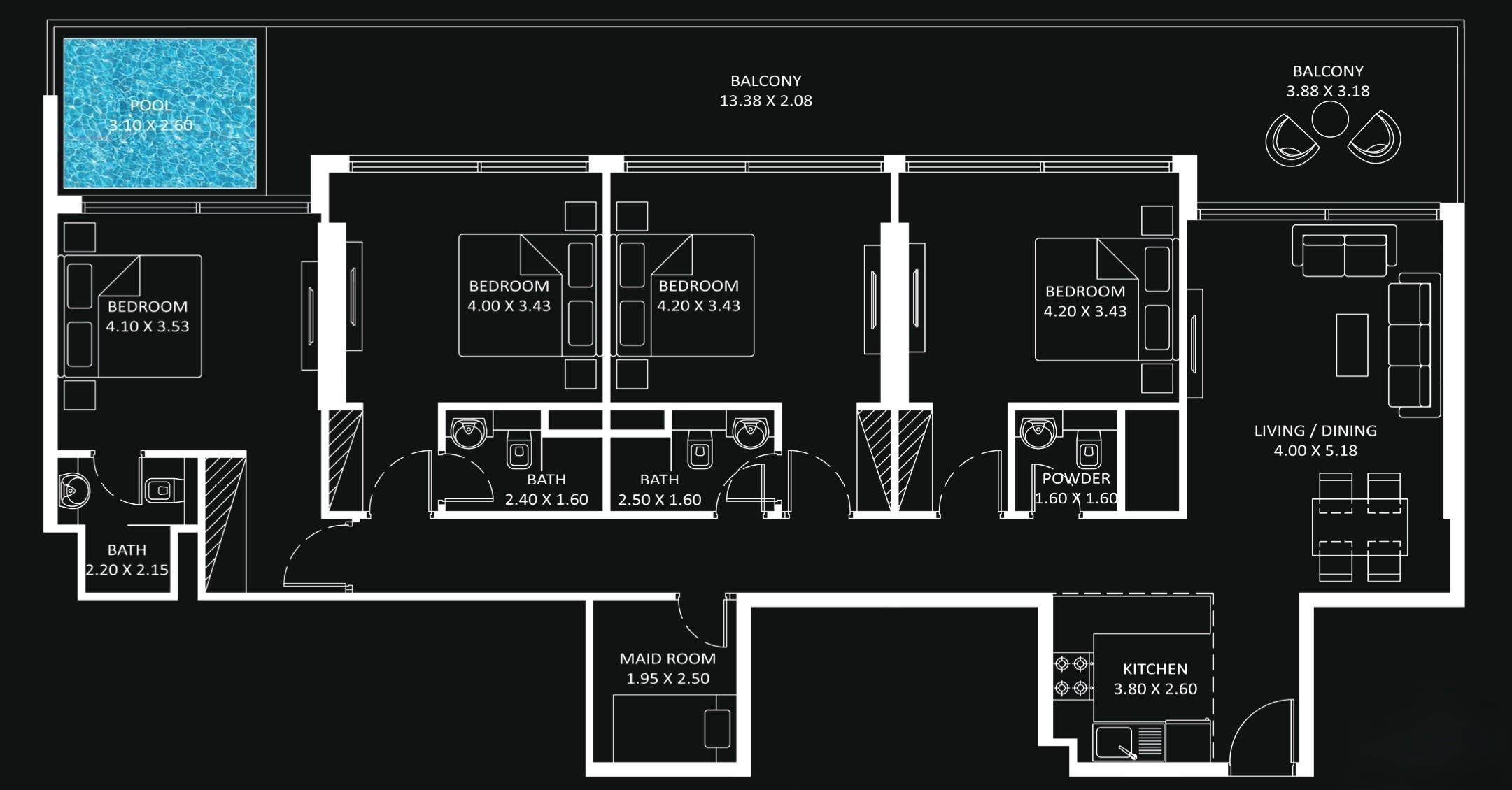 DIAMONDZ - 4 Bedroom Apartment With Pool