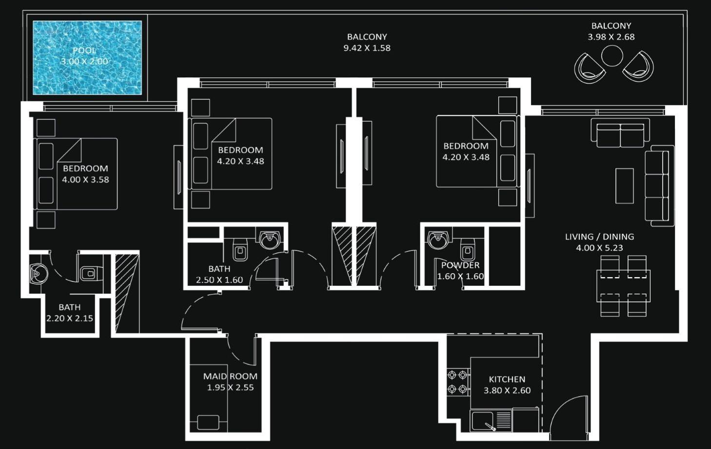 DIAMONDZ  - 3 Bedroom Apartment With Pool