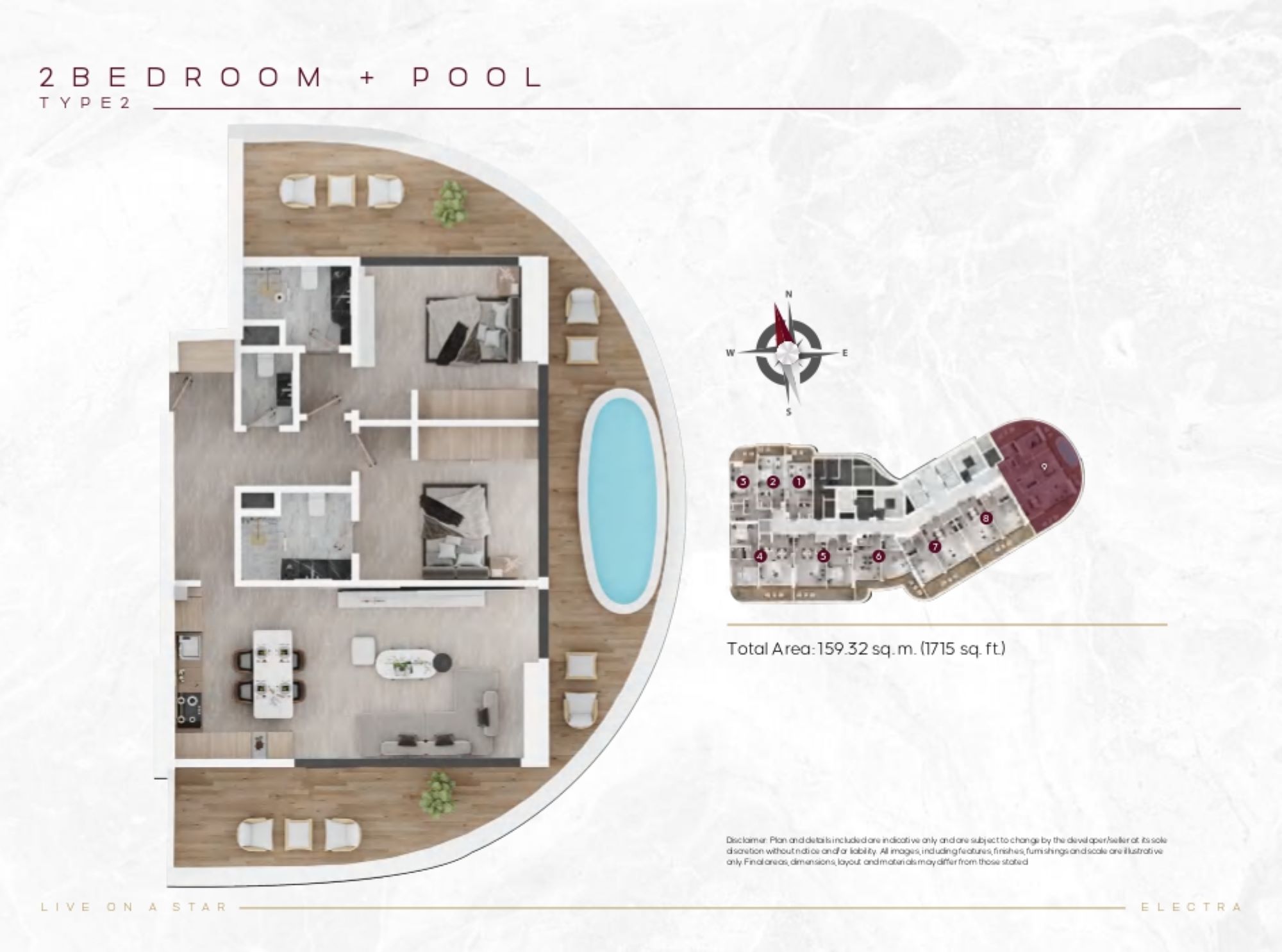 Electra-GOLF COURSE & CRICKET STADIUM Views - 2 Bedroom + Pool
