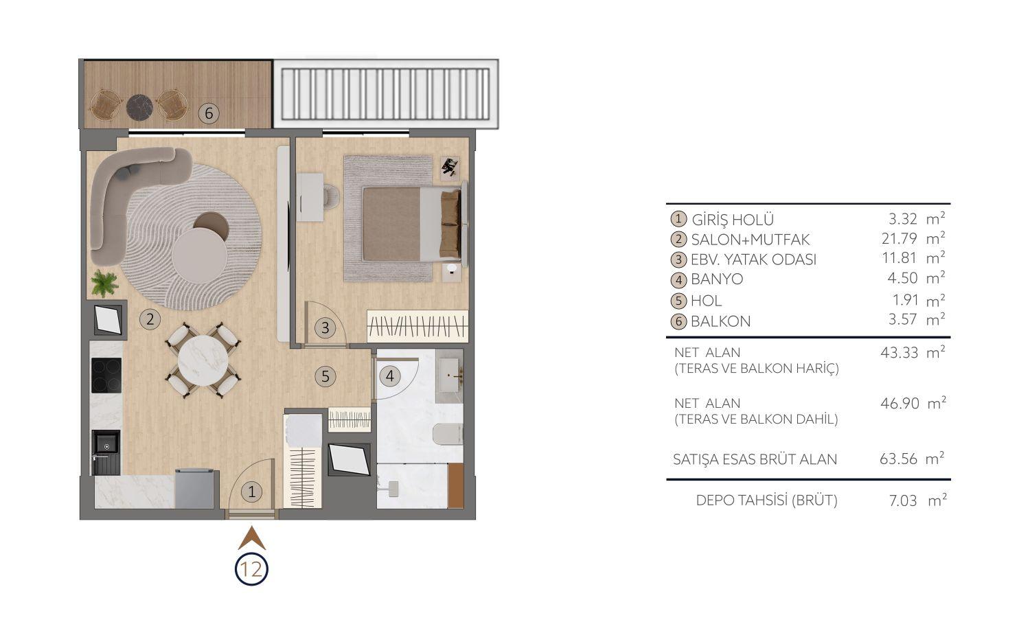 آپارتمان لوکس یک‌خوابه در اتیلر با کانسپت معماری افقی -  مناسب برای دریافت تابعیت