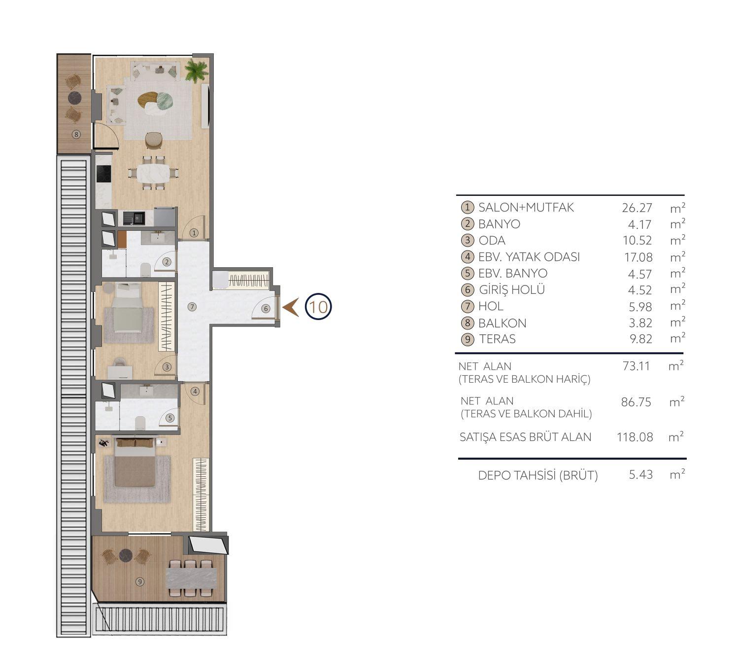 آپارتمان لوکس دوخوابه در اتیلر با کانسپت معماری افقی - مناسب برای دریافت تابعیت