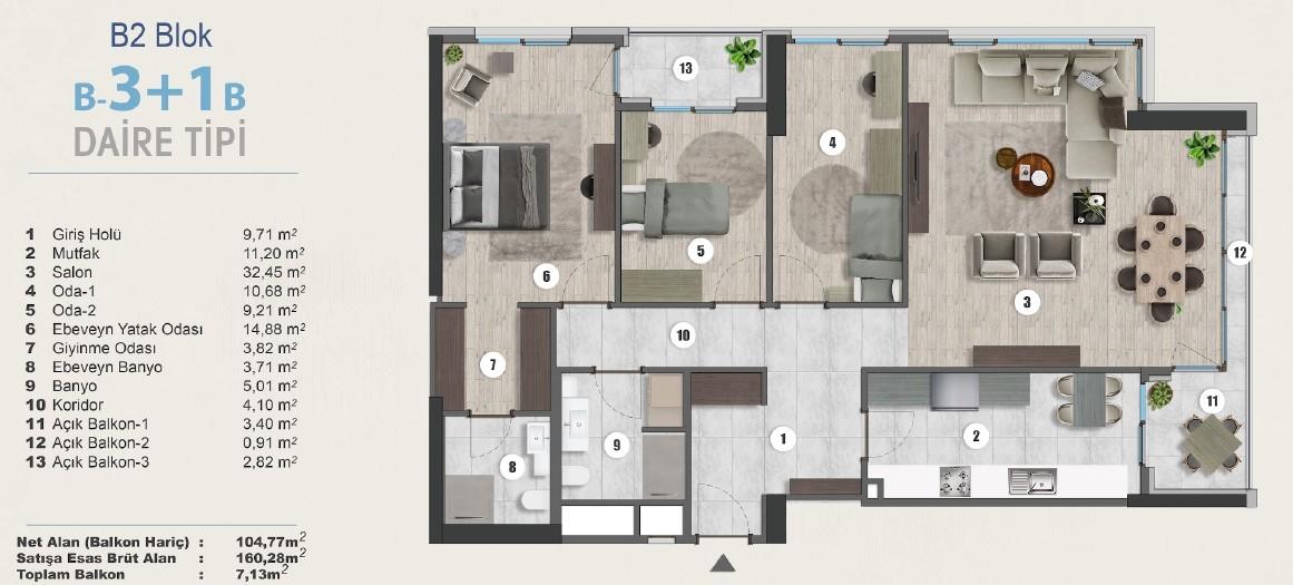 Investment 3+1 Apartment in the Kuzey Adalar Project in Kartal - Suitable for Citizenship