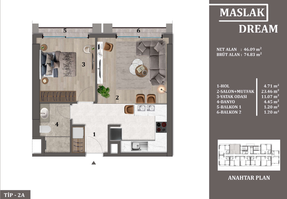 Новая 1+1 квартира в Maslak Dream | Сарыер