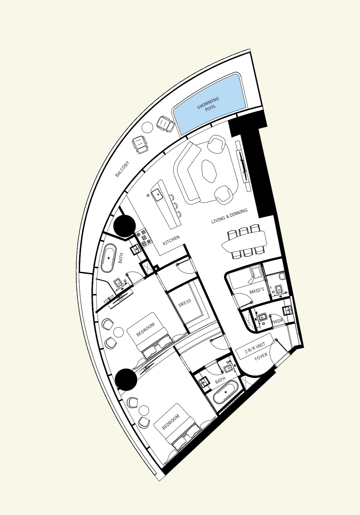 Binghatti Mercedes-Benz Places - 2 Bedroom Apartment + Maid Room + Pool