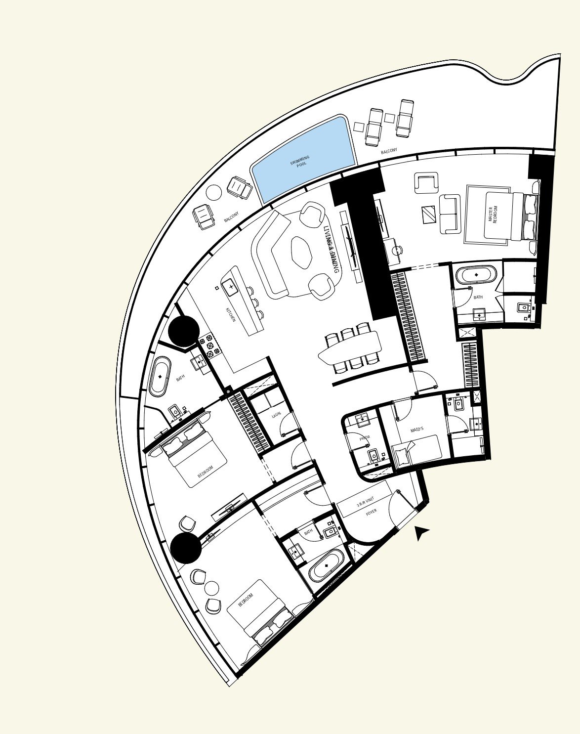 Binghatti Mercedes-Benz Places - 3 Bedroom Apartment + Maid Room + Pool