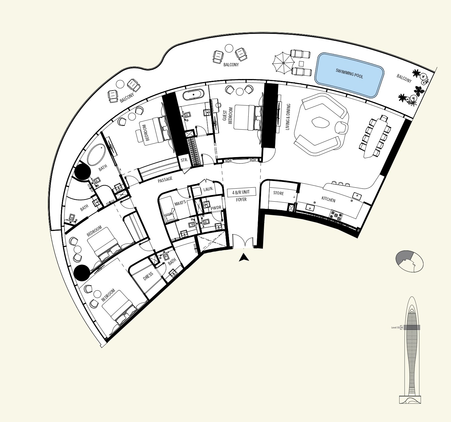 Binghatti Mercedes-Benz Places - 4 Bedroom Apartment + Maid Room + Pool
