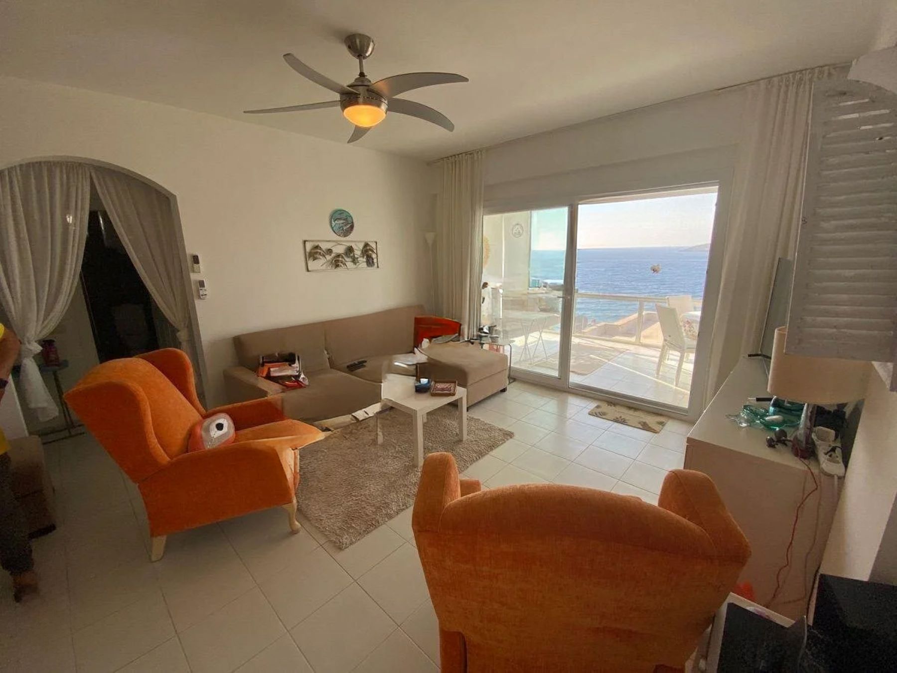 Seafront Apartment with Panoramic Sea and Islands View, Private Beach Access, and Located in a Secure Complex