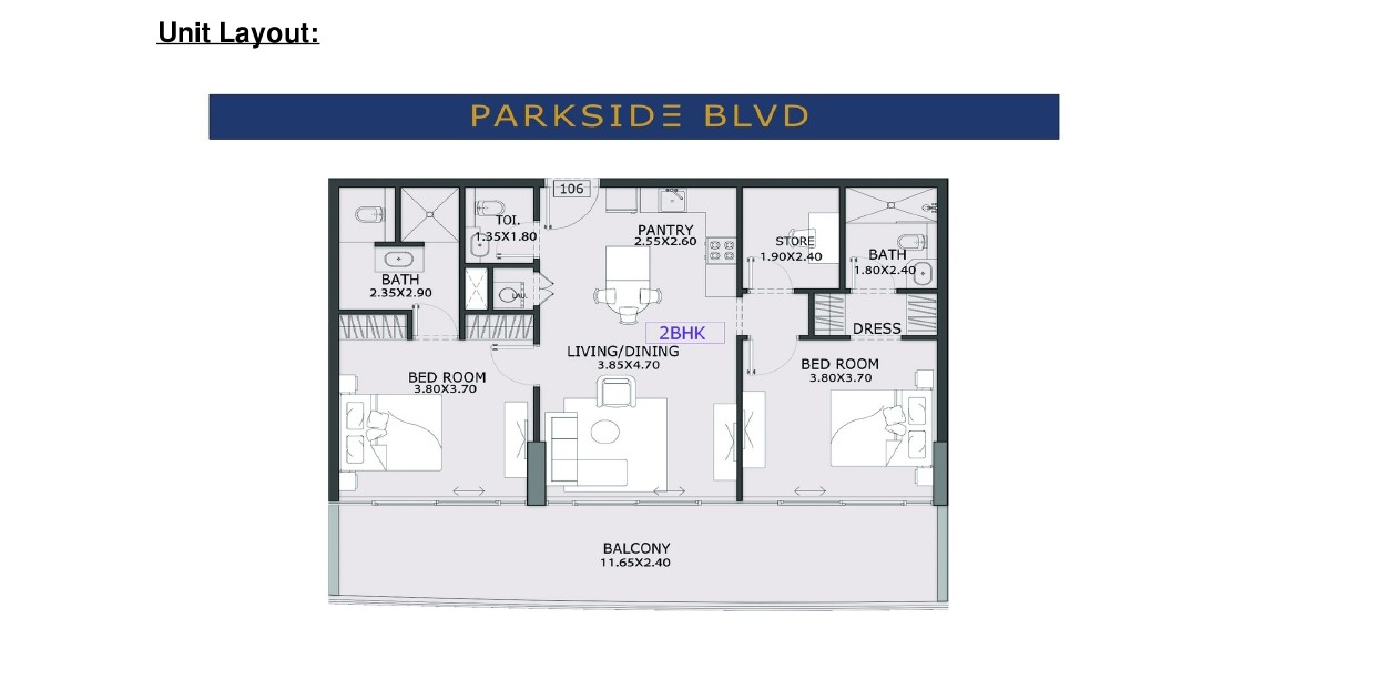 Parkside Boulevard by Tabeer - 2 Bedroom Apartment + Study Room