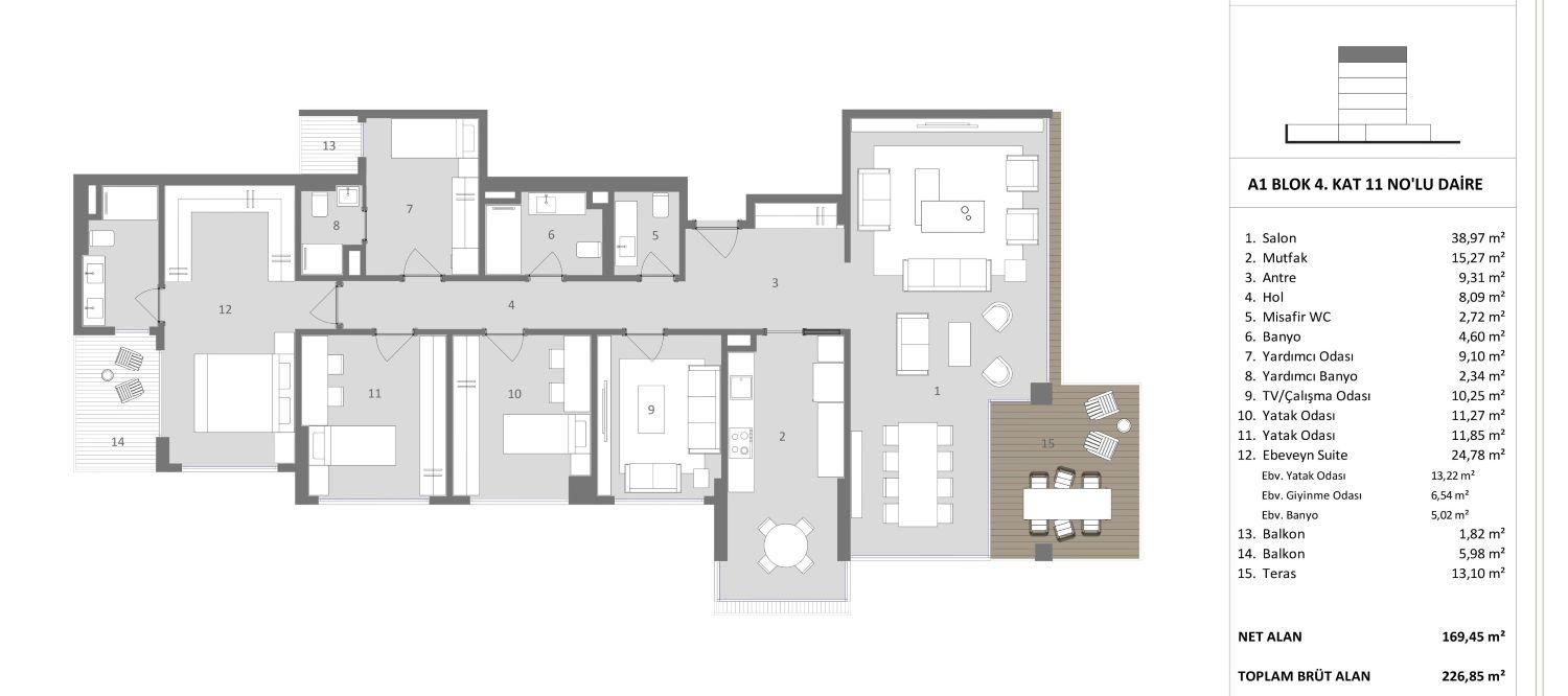 Privé Kemer: 5+1 Terrace Apartment in Göktürk – Citizenship Eligible