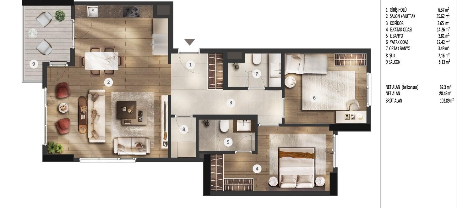 آپارتمان لوکس ۲ خواب در پندیک، تنها ۵۰ متر تا ایستگاه مترو