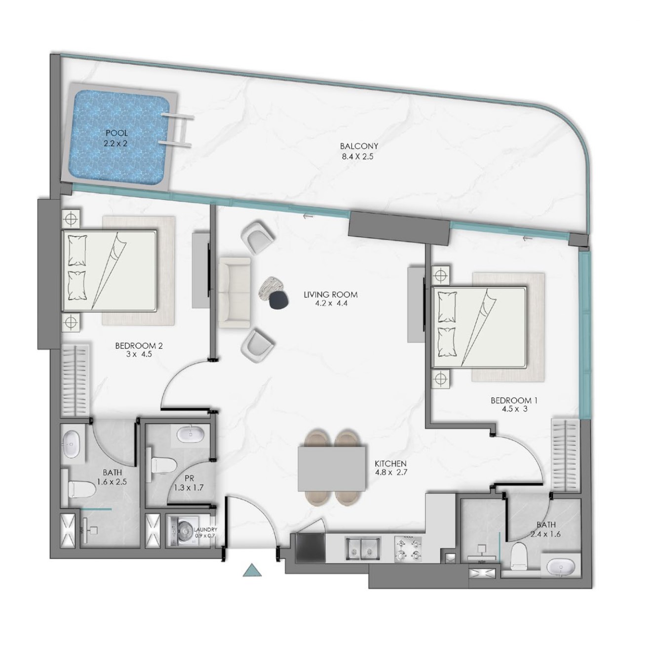 Samana Sky View - 2 Bedroom Apartment + Pool