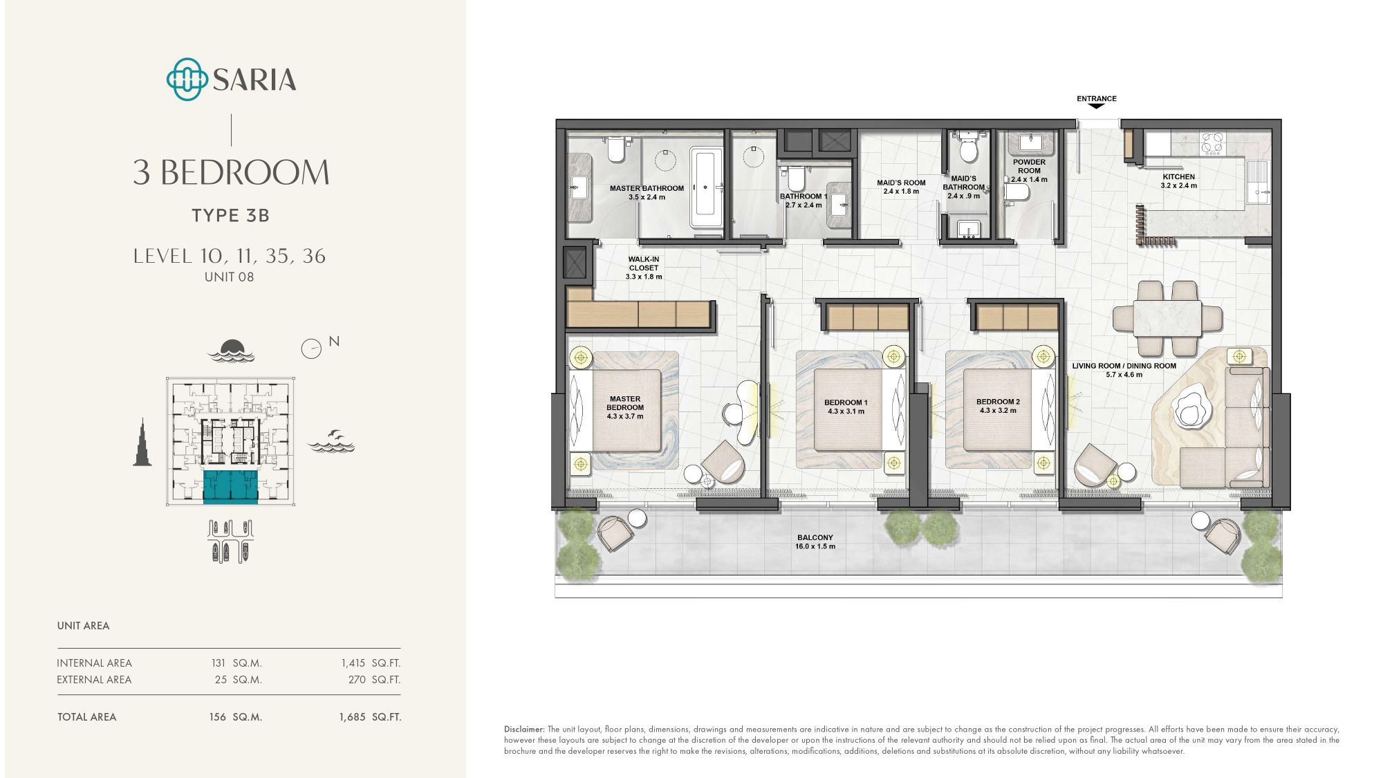 Saria Residential - 3 Bedroom Apartment