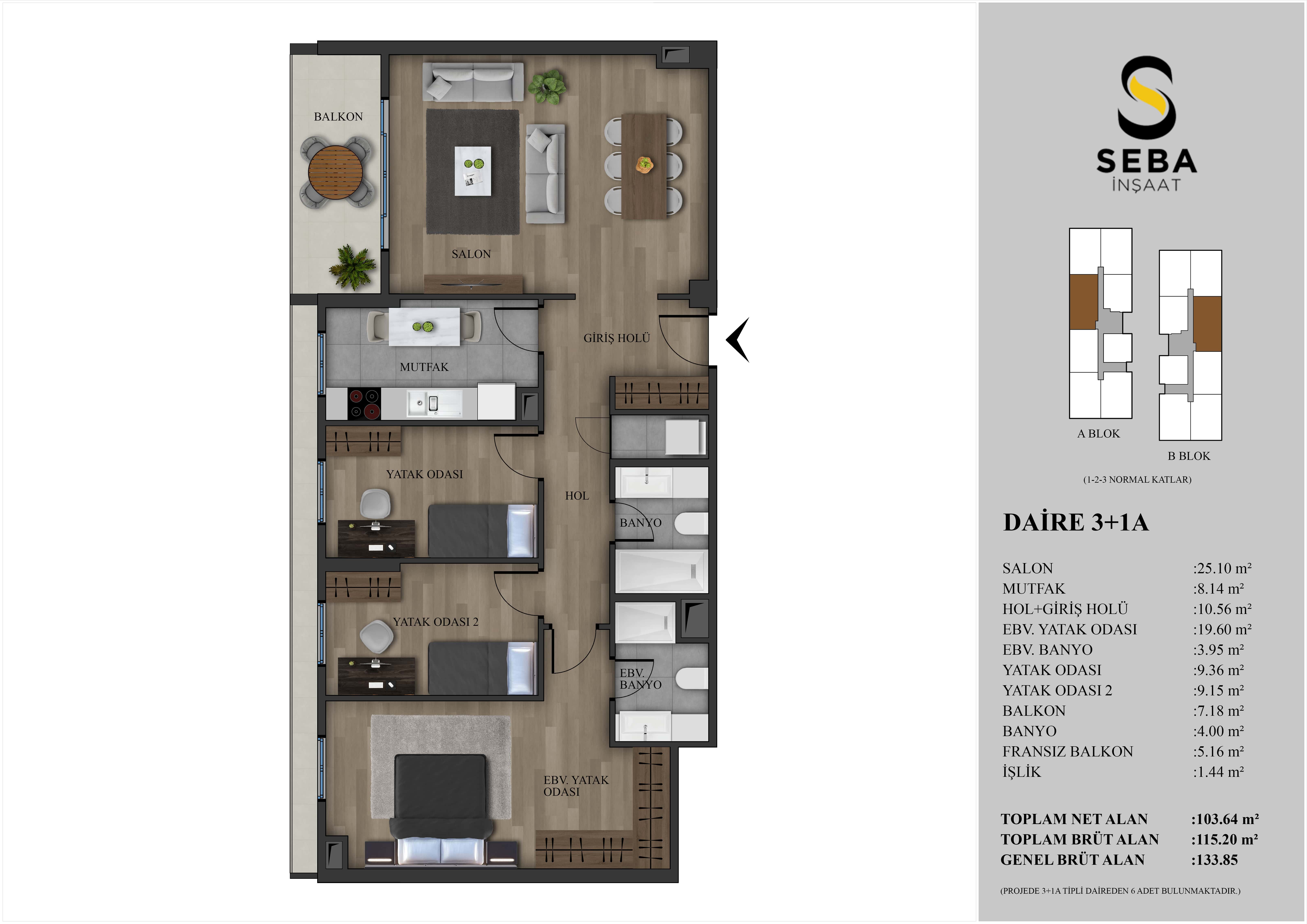آپارتمان 3+1 در Seba Nest | Kağıthane