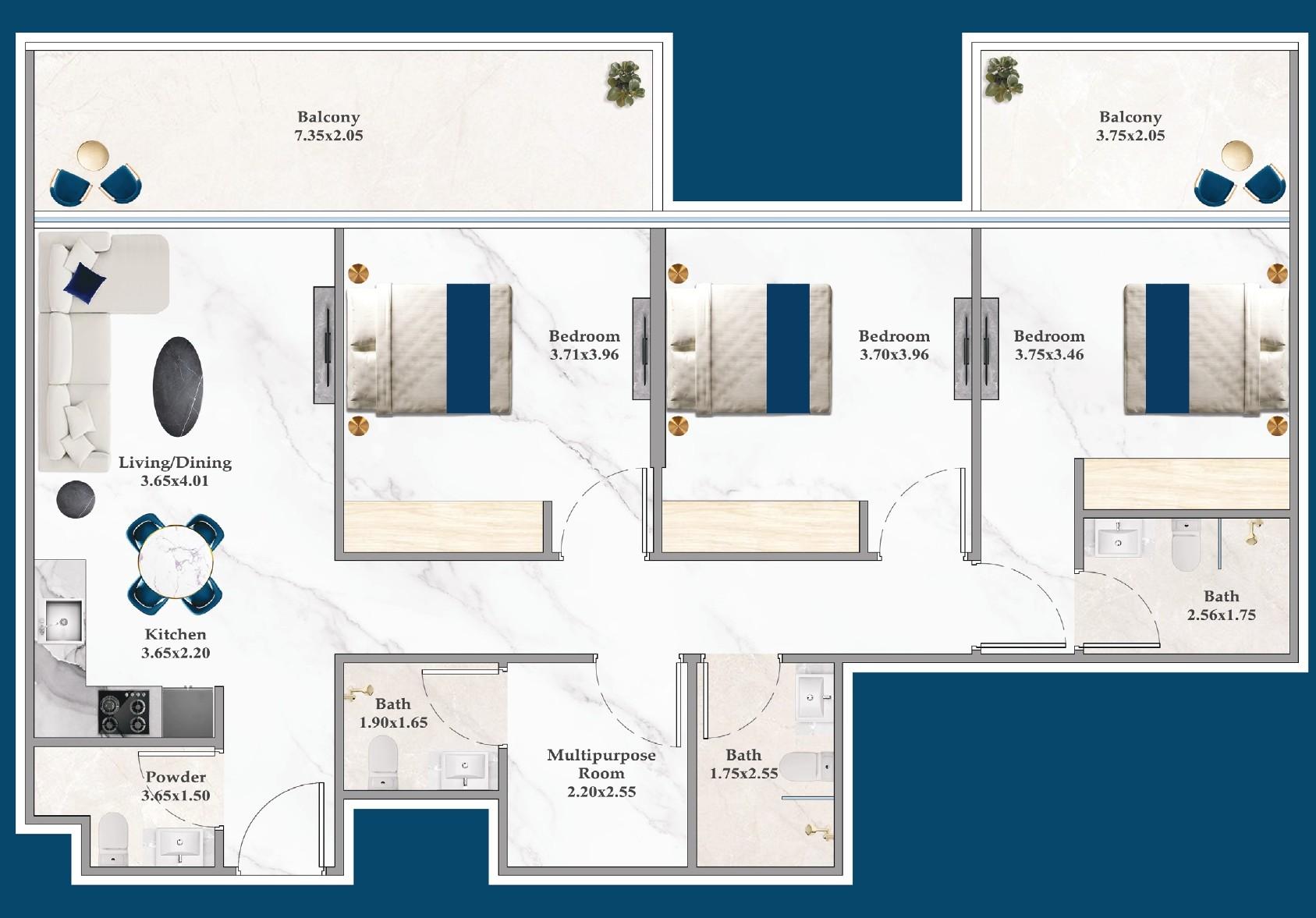 Serenz by Danube - 3 Odalı Daire - JVC'de 50 Katlı ve Tam Eşyalı Lüks Konut Projesi