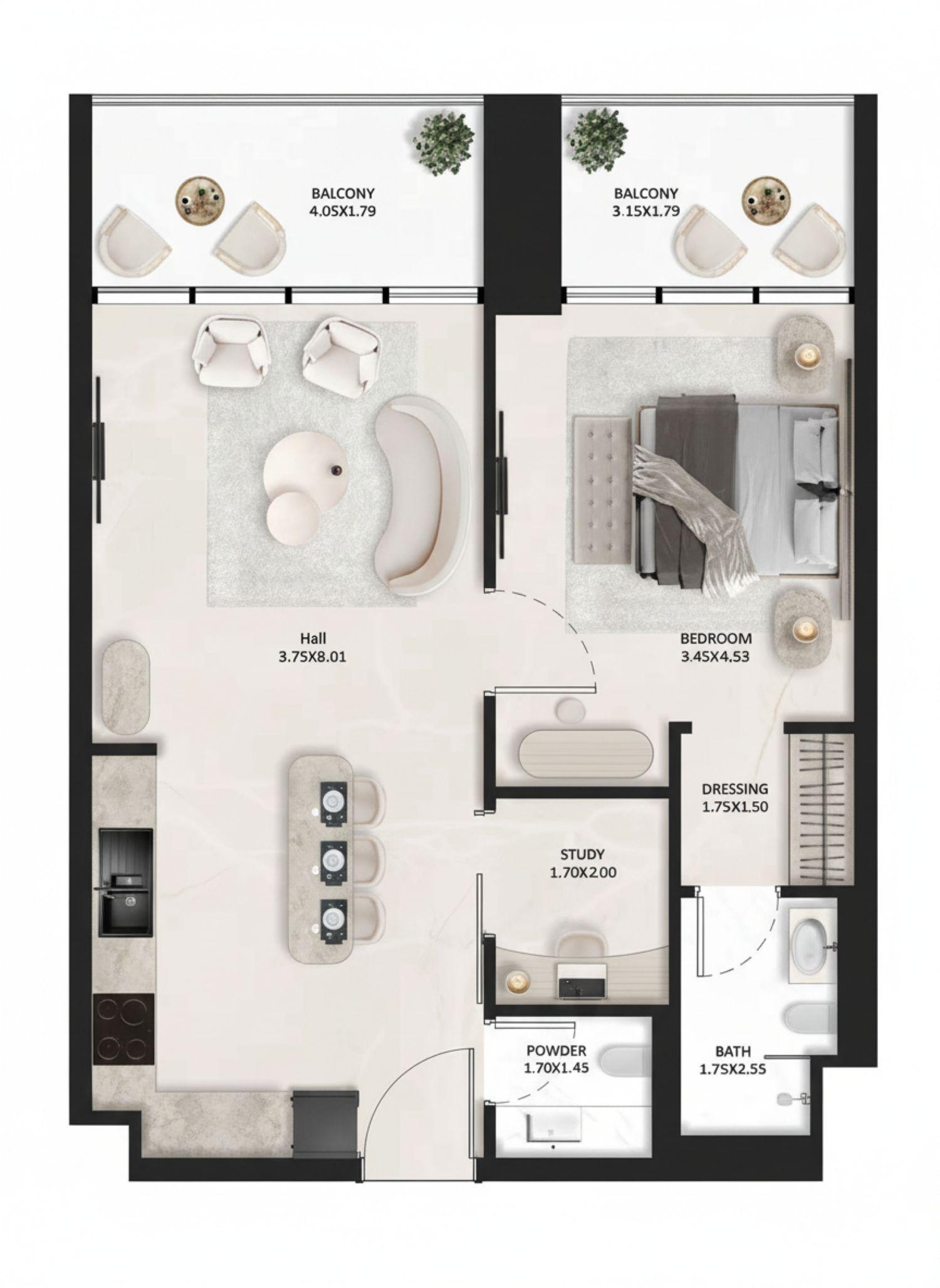 SquareX One by Tasmeer Indigo - 1 Bedroom Apartment + Study Room