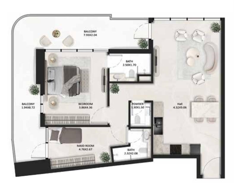 SquareX One by Tasmeer Indigo - 1 Bedroom Apartment + Maid Room