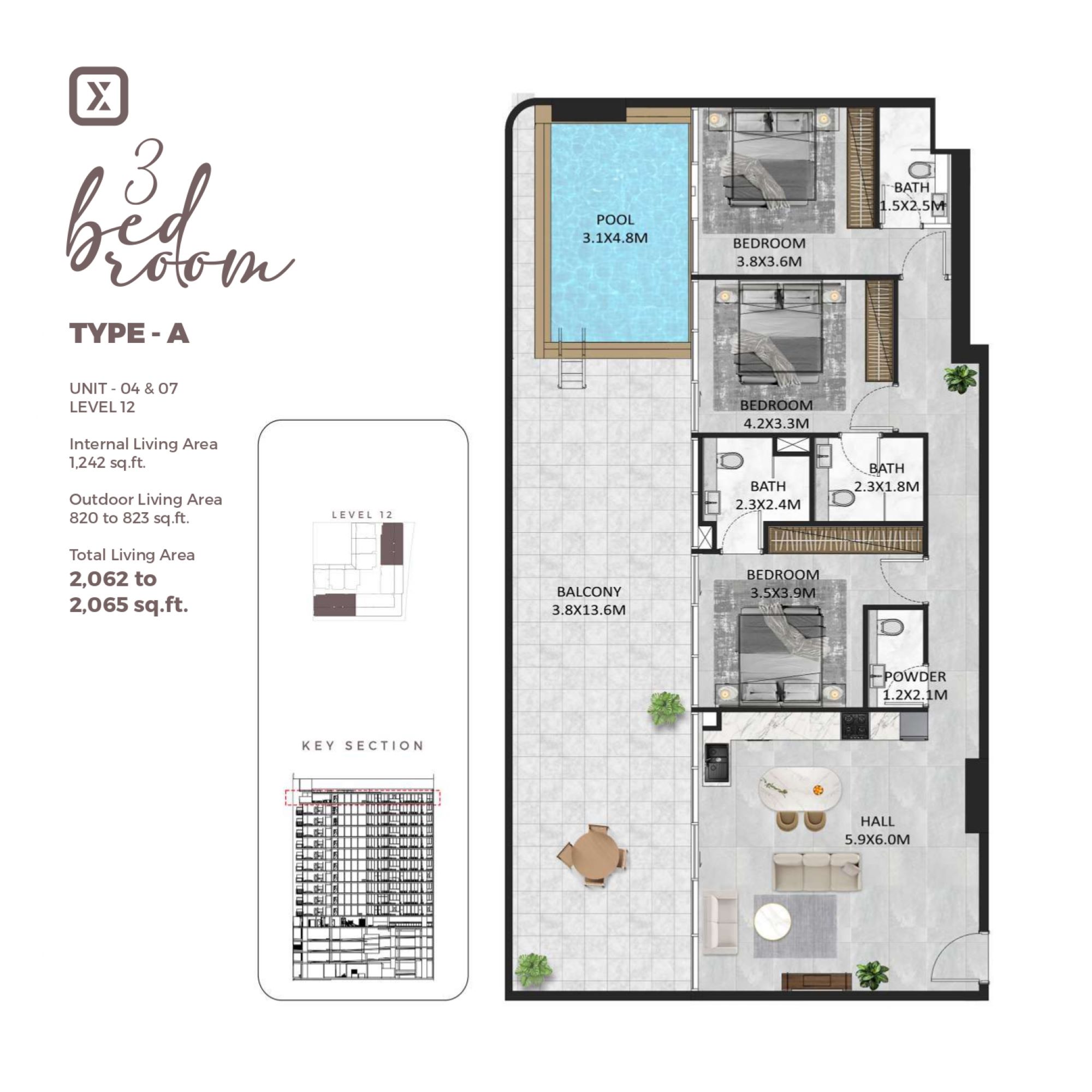 SquareX Residence - 3 Bedroom Apartment + Pool