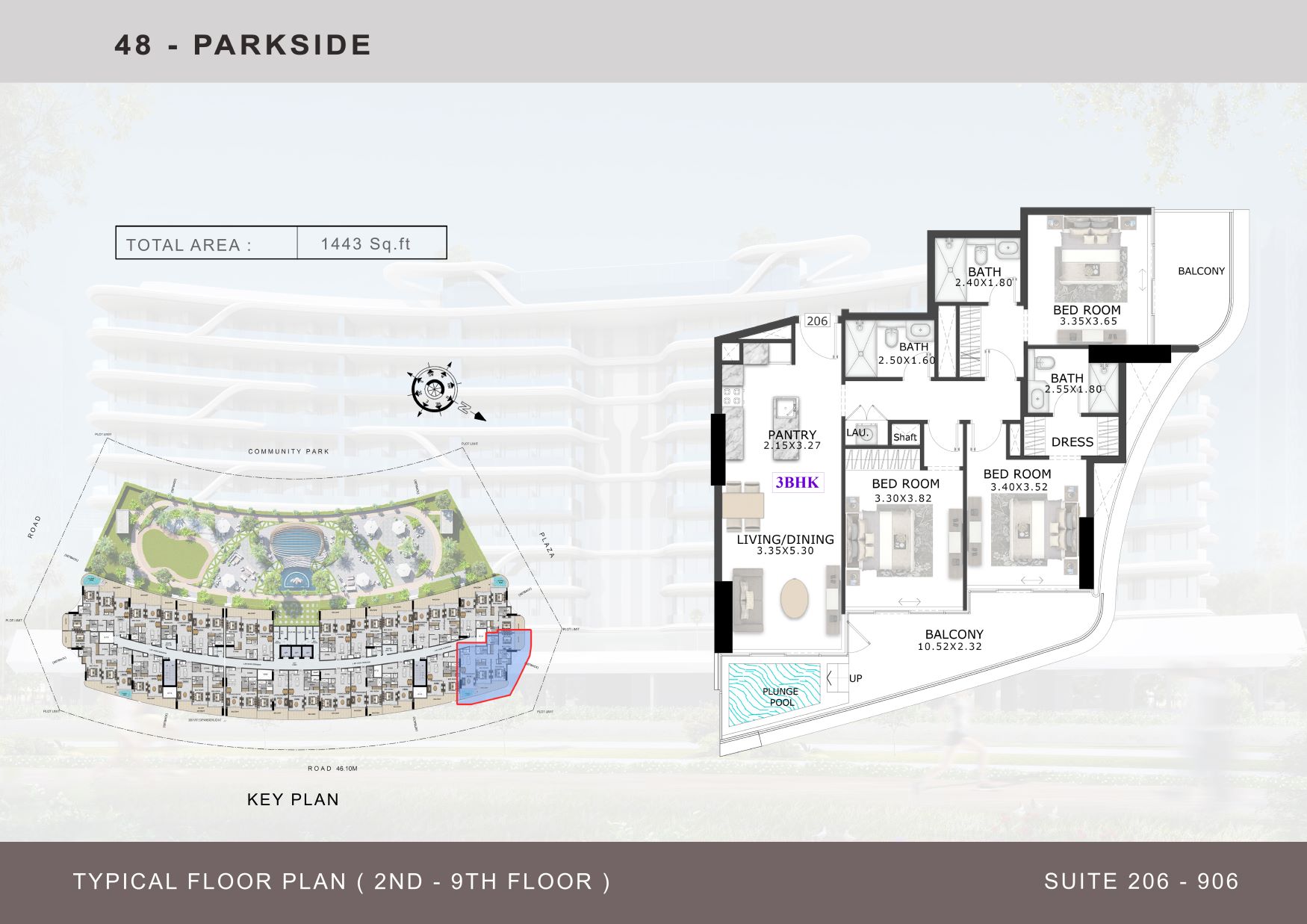 48 Park Side By Tabeer Development - 3 Odalı + Havuzlu