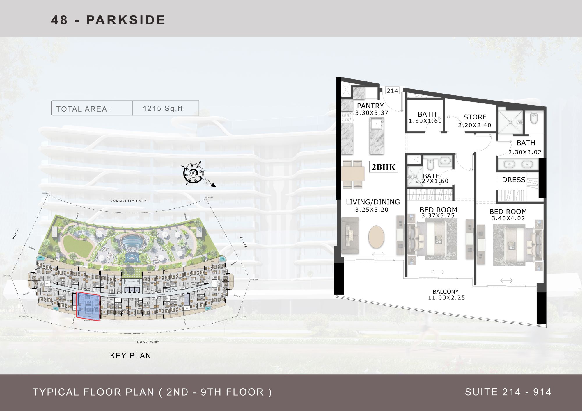 48 Park Side By Tabeer Development - 2 Bedroom + Study