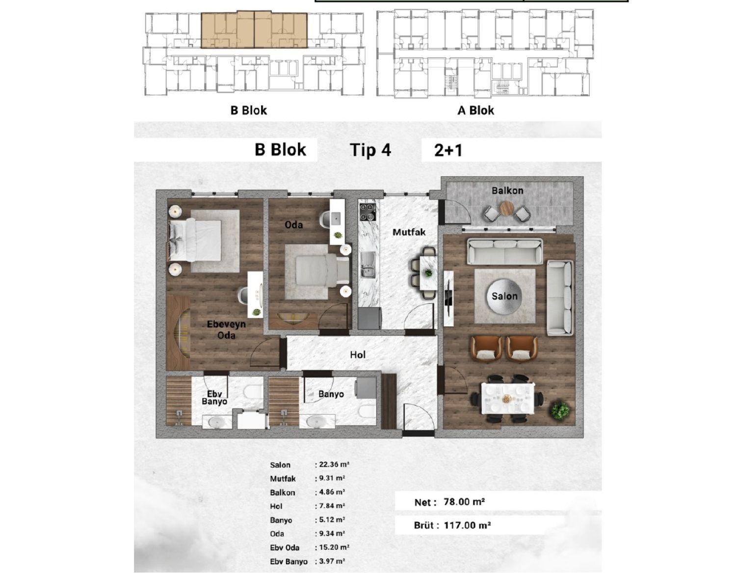 Luxury 2+1 Apartment for Sale in Venara Güneşli Project on Basın Ekspres