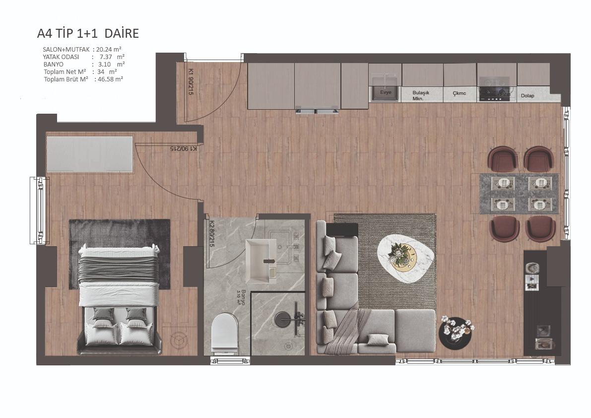 1+1 Apartment Near Metro in Pelit Levent Project