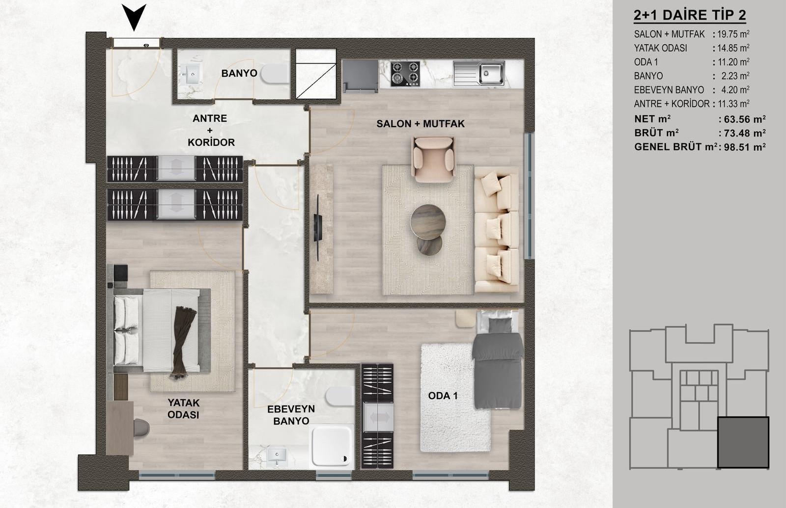 One 1+1 and Two 2+1 Luxury Apartments at The One Gunesli – Suitable for Citizenship