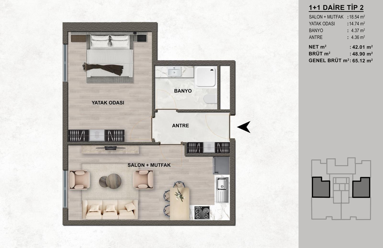 One 1+1 and Two 2+1 Luxury Apartments at The One Gunesli – Suitable for Citizenship