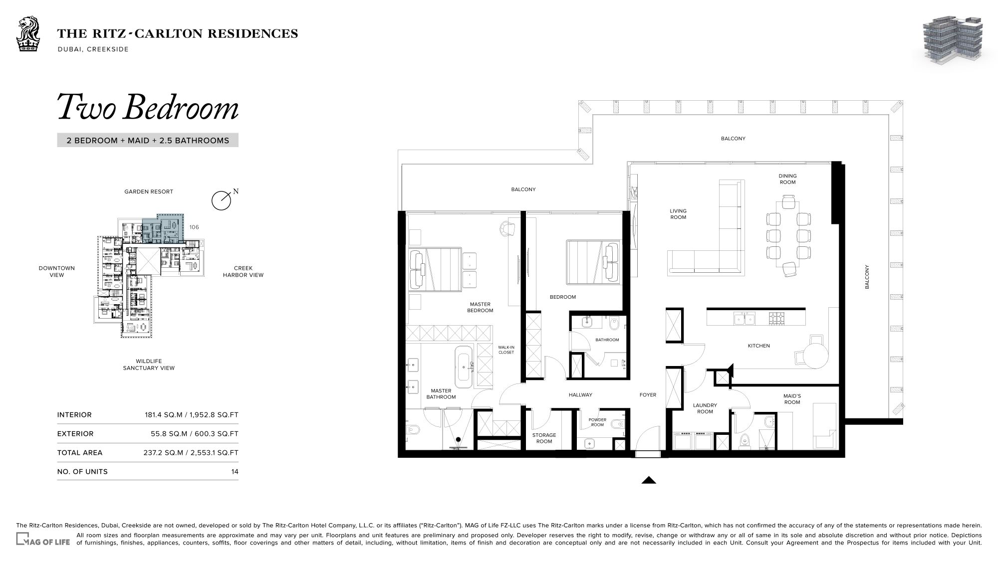 The Ritz-Carlton Residences -2 Bedroom Apartment + Maid Room