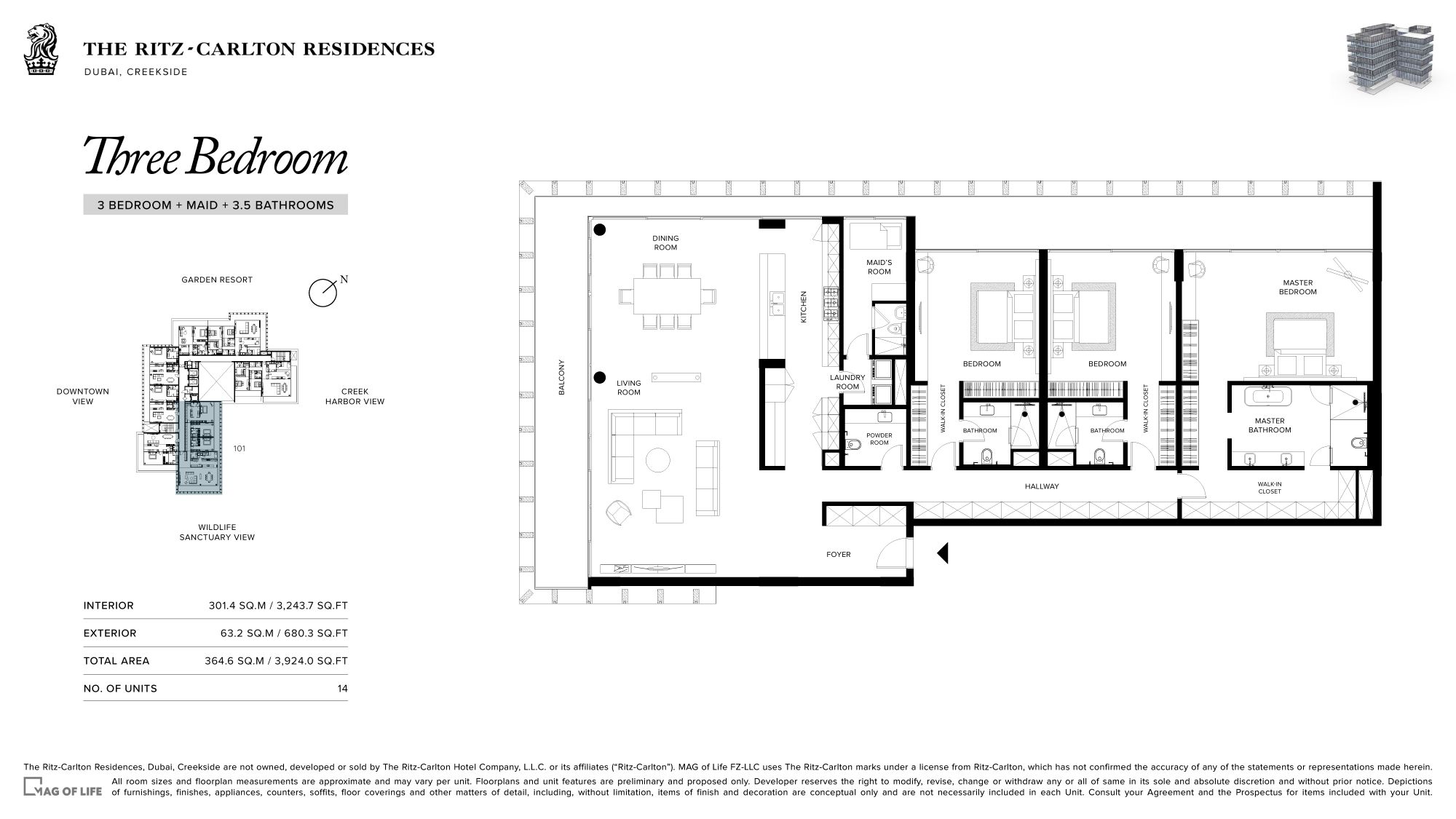 The Ritz-Carlton Residences -3 Bedroom Apartment + Maid Room