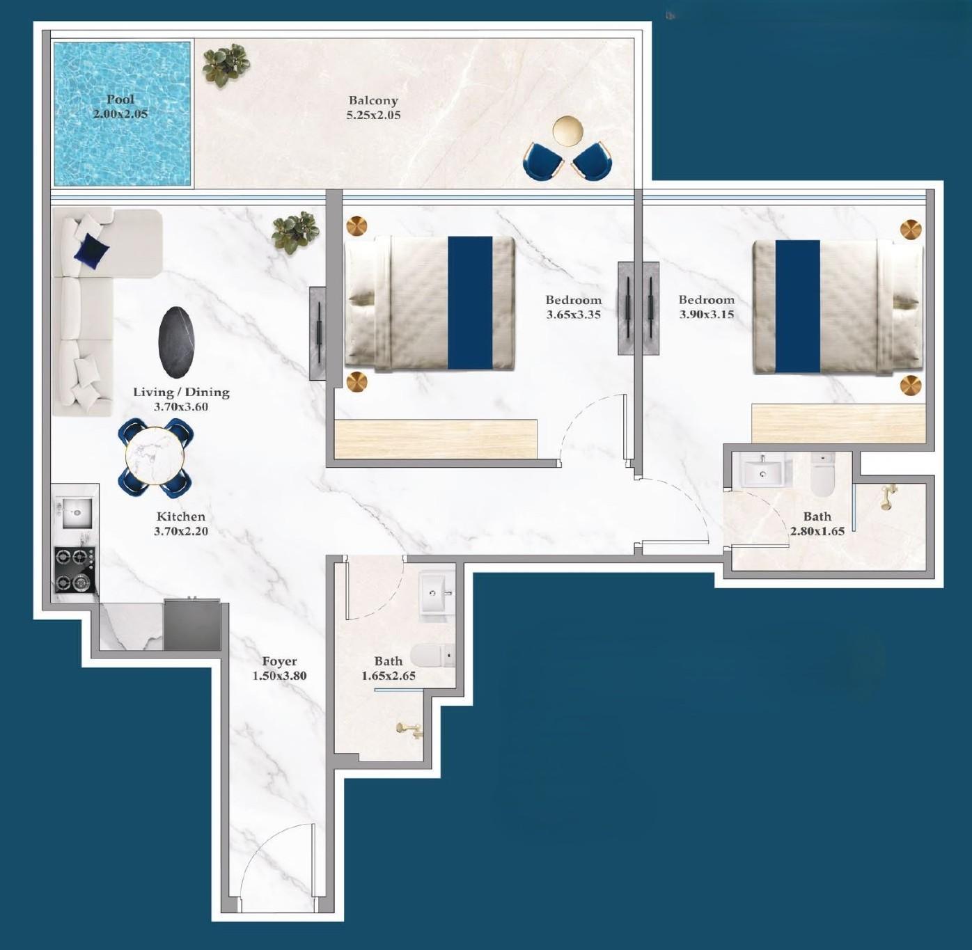 Timez by Danube - 2 Bedroom Apartment + Pool