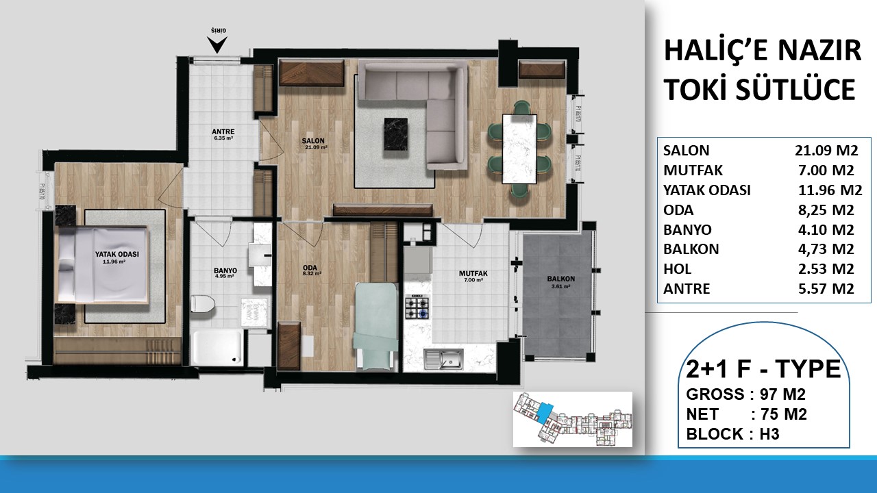 Big Two bedroom apartment with Golden Horn View | Sütlüce Toki project