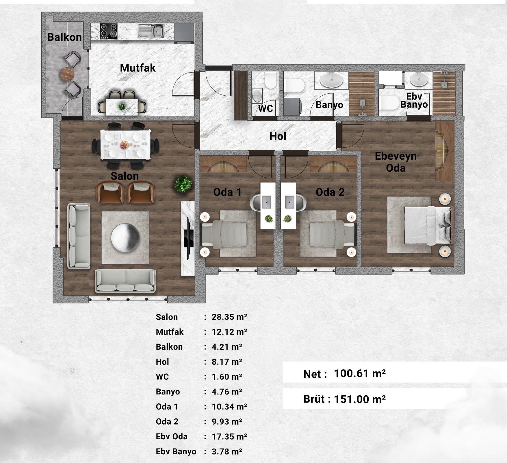 Appartement de luxe 3 chambre à vendre à Basın Ekspres