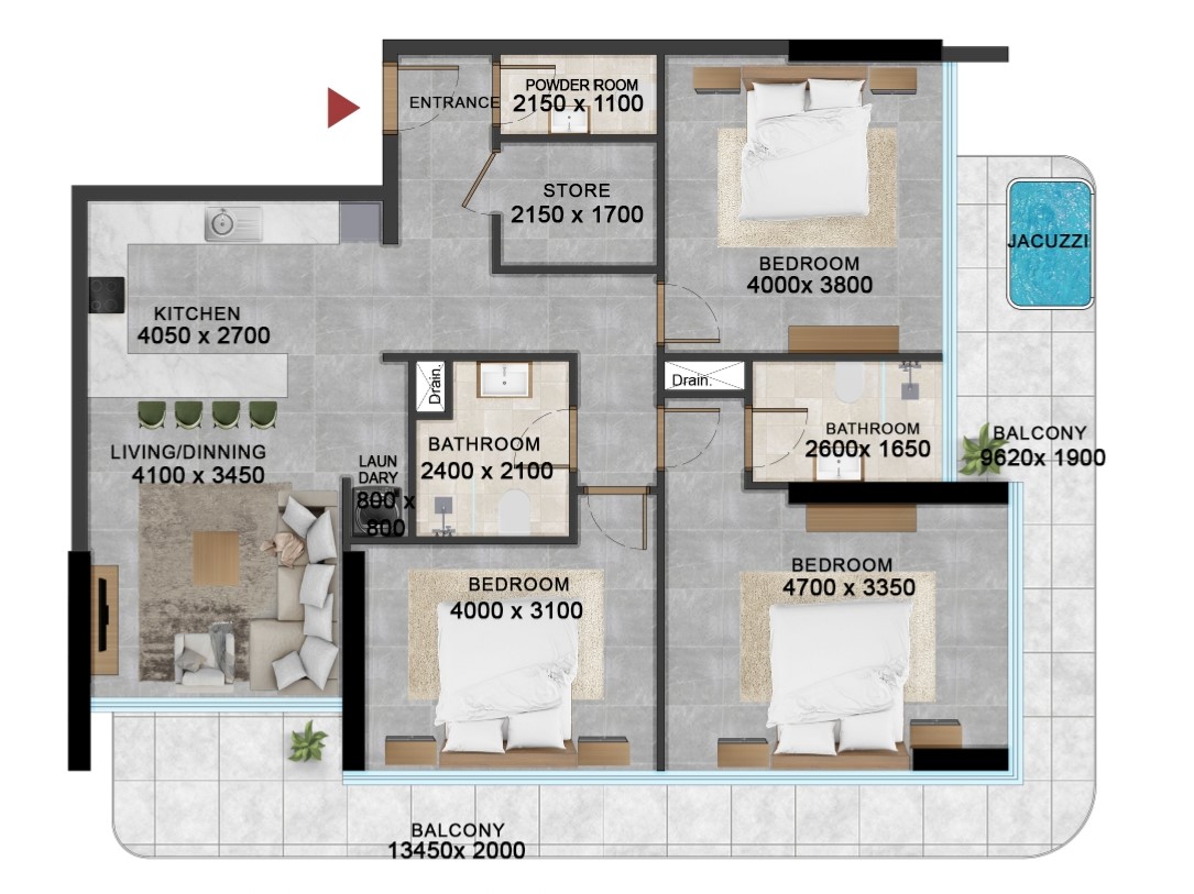 Vivanti Residences - 3 Bedroom Apartment + Store Room + Jacuzzi