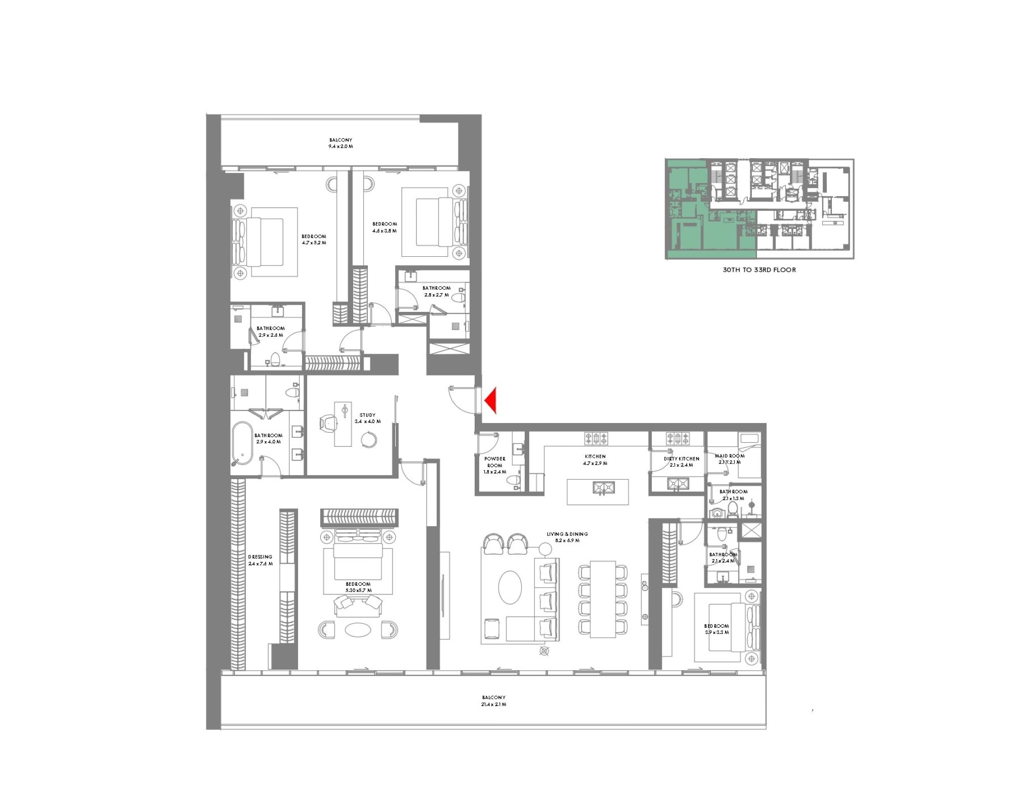 W Residences at Dubai Harbour - 4 Bedroom Apartment + Maids Room + Study Room